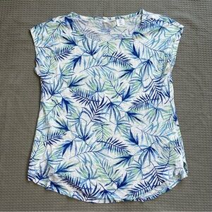 Sigrid Olsen 100% Linen Top Blouse Medium Womens Palm Print Beach Resort
